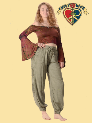 Jingle Jangle Stonewash Rayon Harem Pants with Bells