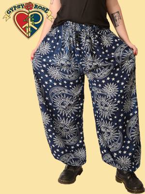 Celestial Print Rayon Button Cuff Harem Pants