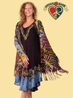 TYE DYE SPANDEX VISCOSE BLEND FRINGE CARDIGAN