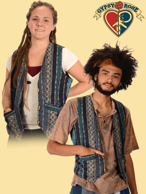 BRUSHED GHERI VEST W/FRONT POCKETS & WOOD BEAD BUTTONS VEST