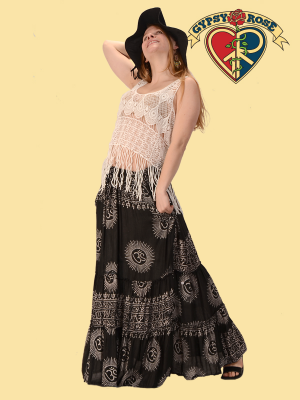 Om Shanti Rayon Blend Printed Tiered Skirt
