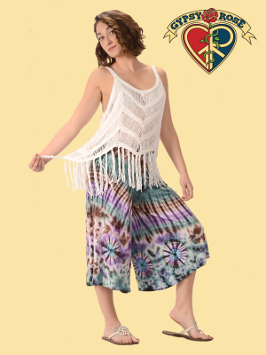 Electric Nights Tye Dye Spandex Blend Gaucho Pants
