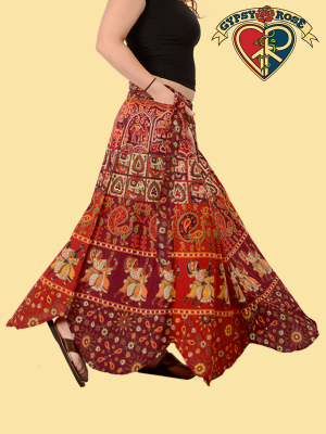 Feelin Groovy Napthal Print Scallop Hem Wrap Skirt