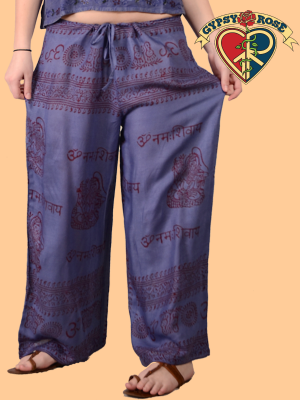 Om Shanti Printed Cotton Wide-Leg Pants