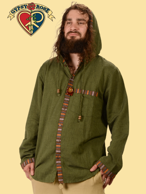 Himalayan Hip Pattern Trim Button Up Hoodie