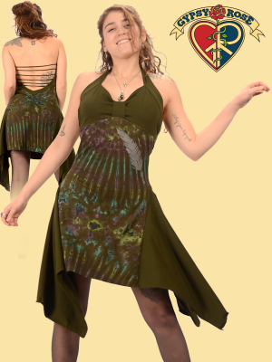 Freedom Flight Winged Sides Tye Dye Center Halter Dress