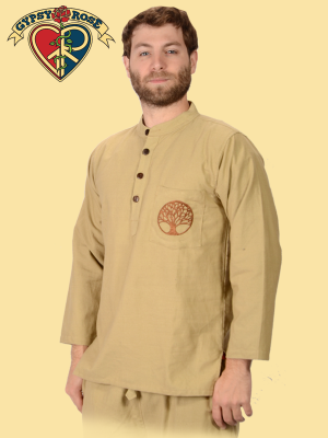 Mother Forest Hand Embroidered Pocket Cotton Henley Shirt