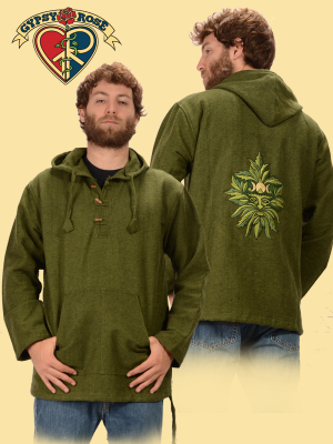 Green Man Hand Embroidered Heavy Cotton Hoodie
