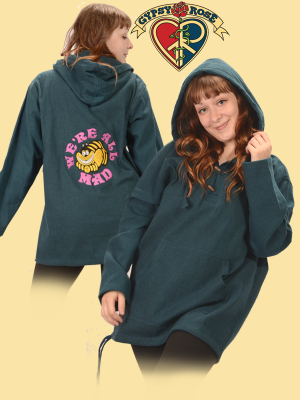 We're All Mad Cheshire Cat Hand Embroidered Heavy Cotton Hoodie