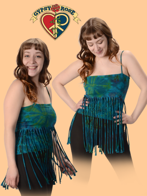Electric Lady Long Fringe Tye Dye Spandex Blend Midriff String Top