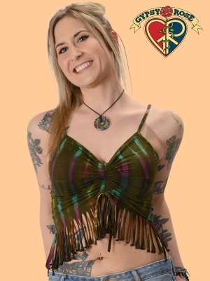 Electric Lady Tye Dye Fringe Spandex Blend Midriff W/Pulley Top