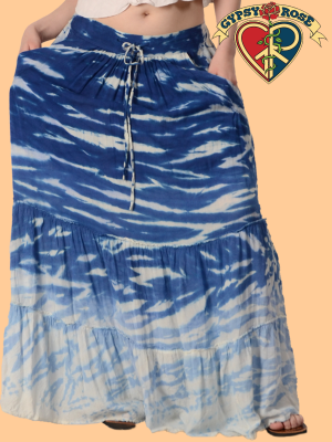 Electric Sky Ombre Tye Dye Viscose Tiered Skirt