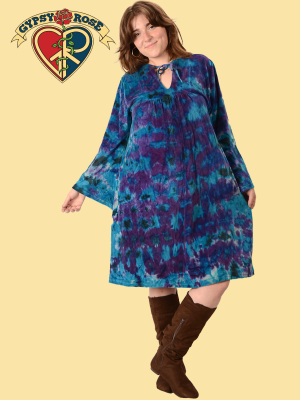 Tye Dye Velvet Bell Sleeve Short Dress
