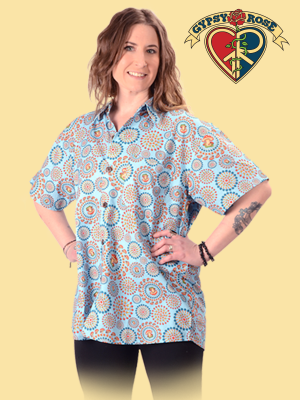 Cotton Mushroom Burst Print Short Sleeve Button Down Shirt