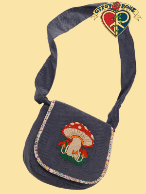 Mushroom Embroidered Corduroy Gumdrop Bag