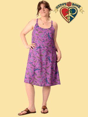 Dragonfly Rayon Print Short String Dress