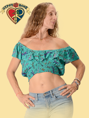 Dragonfly Rayon Print Peasant  Midi Top