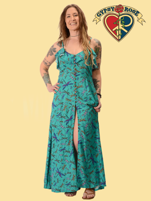 Dragonfly Rayon Print Button Up Sundress