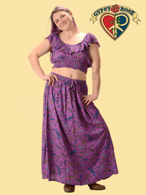Dragonfly Rayon Print Maxi Skirt