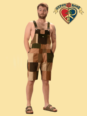 Patchwork Corduroy Short Overalls