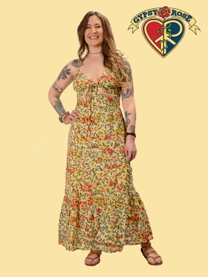 Tye Dye Cotton Butterfly Print String Maxi Dress