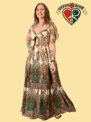 Rayon Print Tie Front Maxi Dress