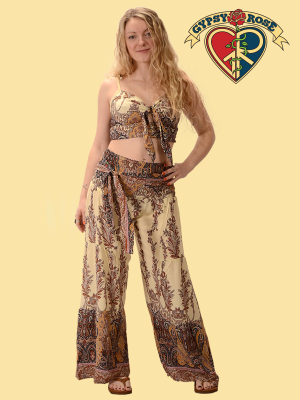 Rayon Print Side Tier Flare Pants