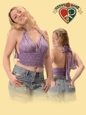 Printed Cotton 4 Way Shirred Halter Top