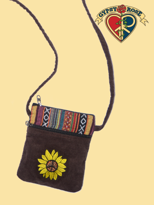 Peace Sunflower Emb Corduroy Gheri Passport Pouch