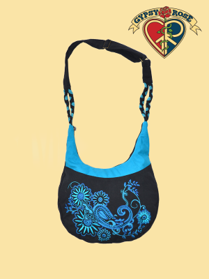 Floral Paisley Emb Cotton Cresent Shoulder Bag
