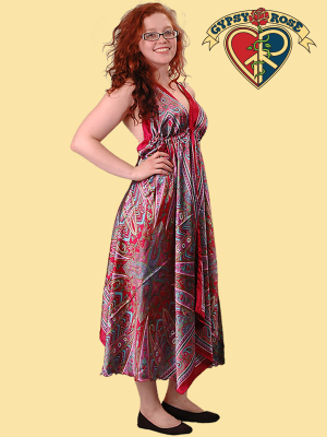 SILK LIKE PRINTED LONG STRING DRESS