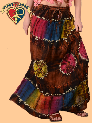 Not Fade Away Tye Dye Emb Trim Tiered Skirt