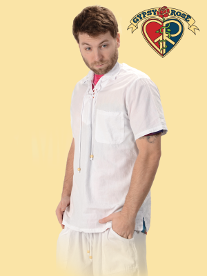 Mens Short Sleeve With Pockets Collar And Strings Top