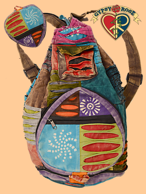 For Your Pleasure Stonewashed Patchwork Cotton Foldup Backpack