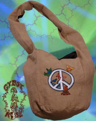 GRATEFUL DEAD PLAYFUL DANCING BEAR PEACE SIGN COTTON PEDDLER BAG