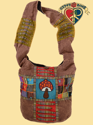 MEGA MUSHROOM STONE WASH COTTON PATCHWORK SHOULDER BAG