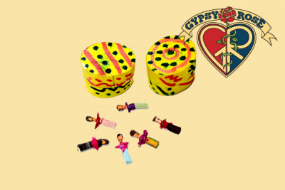 NO HURRY TO WORRY HAND PAINTED BOX WITH 6 WORRY DOLLS