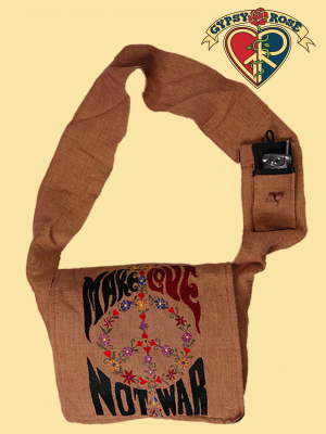 MAKE LOVE NOT WAR PEACE EMBROIDERED DJ COTTON BAG