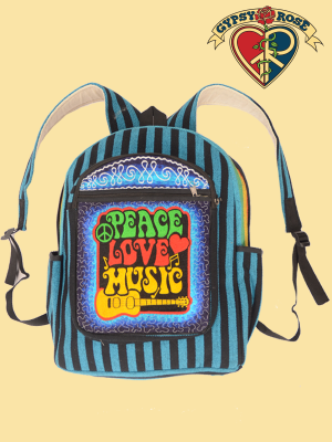Peace Love Music Hand Embroidered Backpack