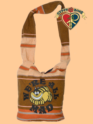 Were All Mad Cheshire Cat Hand Embroidered Shyama Peddler Bag