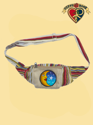 Moon And Starry Sky Hand Embroidered Cotton Hip Satchel