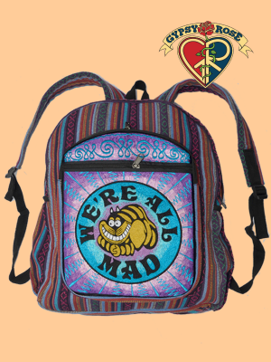 Were All Mad Cheshire Cat Hand Embroidered Gheri Backpack