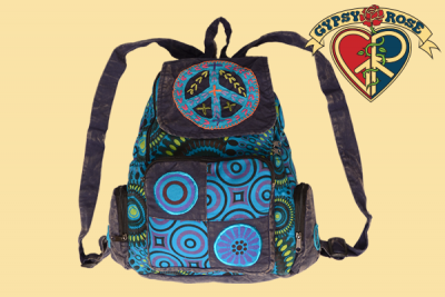 STONEWASH PEACE APPLIQUE & EMB BACKPACK