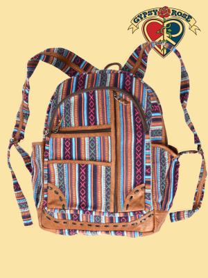 Leather Trim Multi Pocket Gheri Backpack