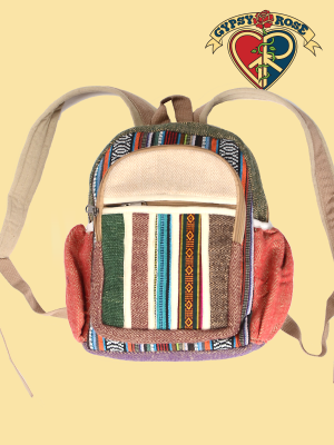 Patchwork Hemp and Gheri Mini Backpack