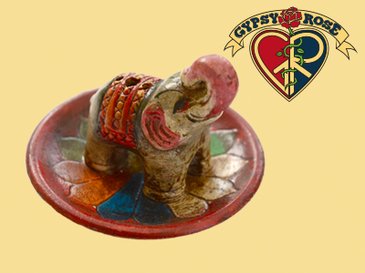 Lucky Elephant Hand Painted Clay Incense Burner