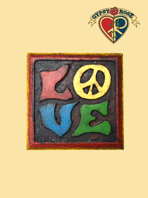 1960's Love Hand Carved and Painted Wooden Plaque Wall Hanging