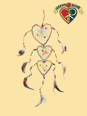 Dream Weavin' Triple Heart Colorful Hemp Dreamcatcher