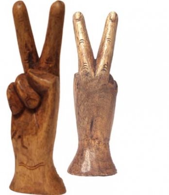 Don't Stop Believing Hand Carved Wooden Peace Hand