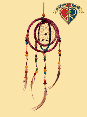 HEMP & YARN DREAMCATCHER WITH WOODEN BEADS